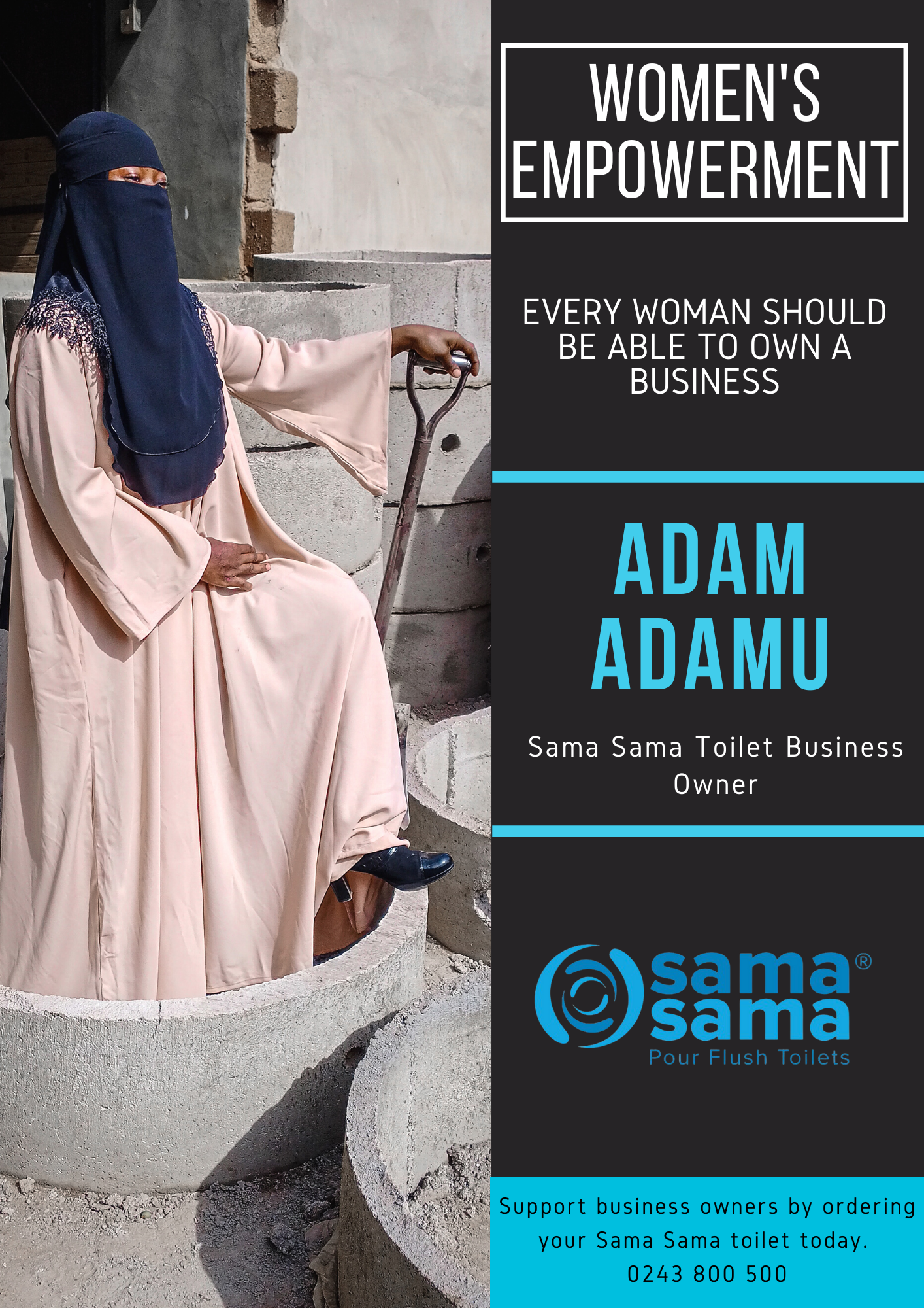 Business poster for Adam Adamu's Sama Sama toilet business